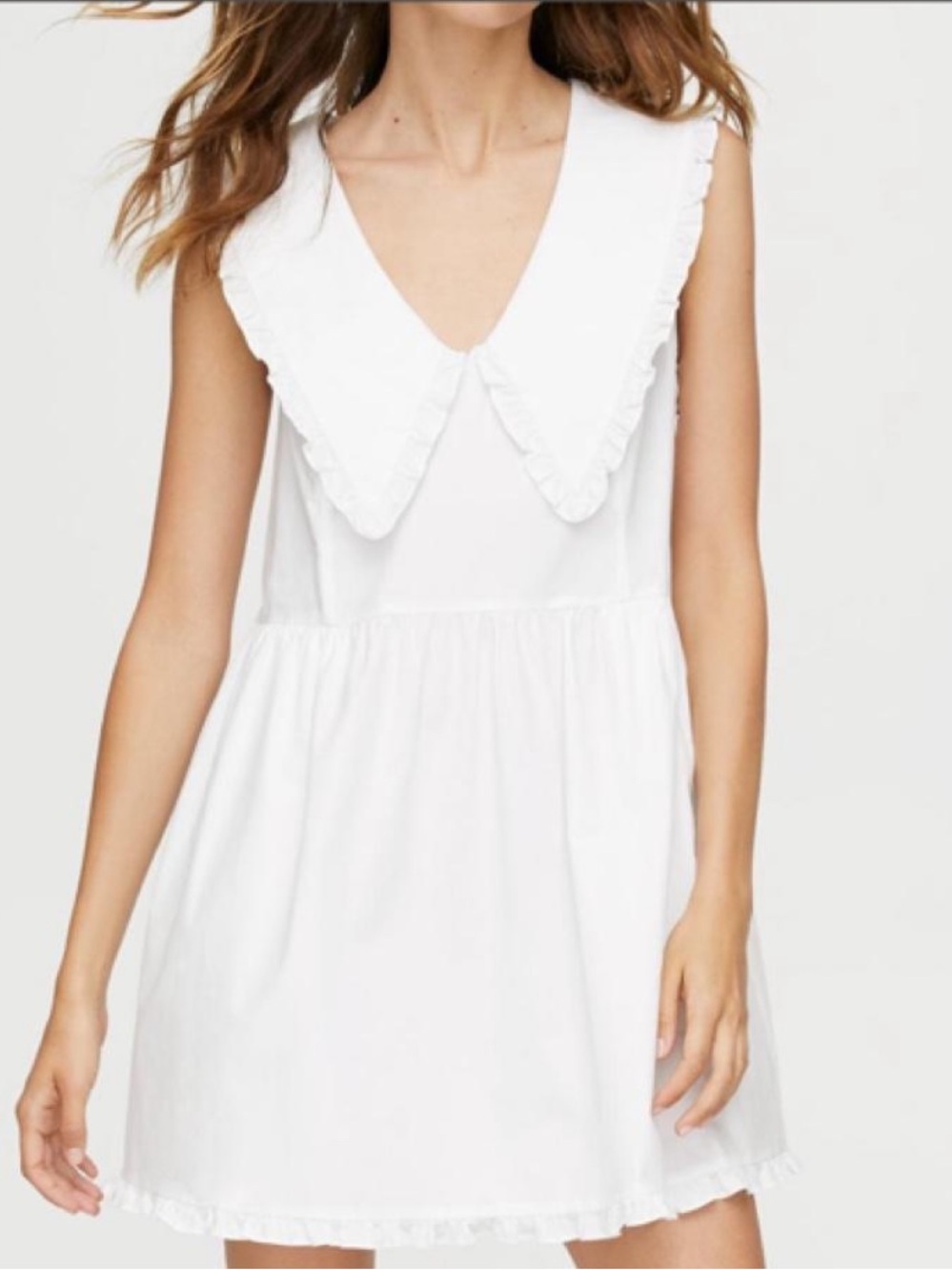 Wilfred White Peter Pan Collar Mini Dress | Cotton Babydoll Dress with Pockets
